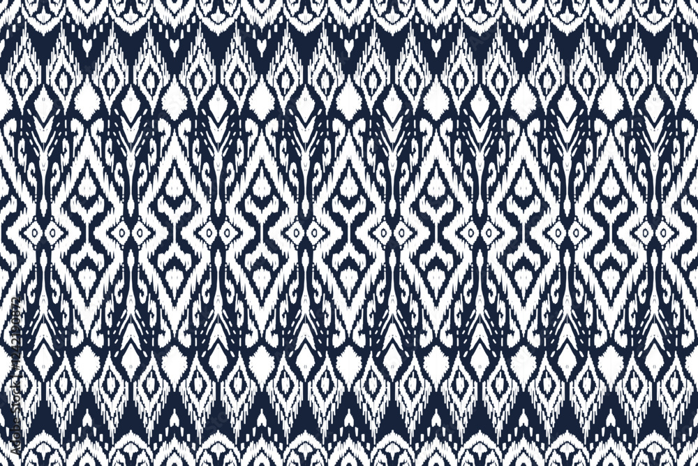 Ikat vector blue and white pattern, ethnic embroidery style, hand draw painting, fabric abstract. Ikat vector blue and white pattern, ethnic embroidery style, hand draw painting, fabric abstract.