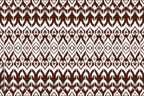 Ikat vector pattern, brown ethnic embroidery style, hand draw painting, fabric abstract.