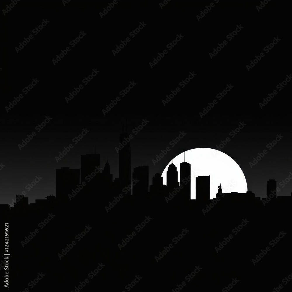 Fototapeta premium City skyline at sunset vibrant colors flat design illustration skyline silhouette 