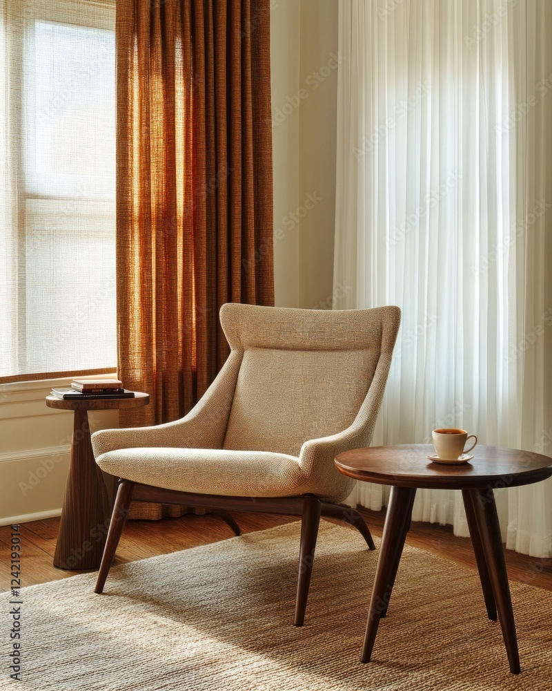 Serene Living Room with Modern Chair and Side Table.