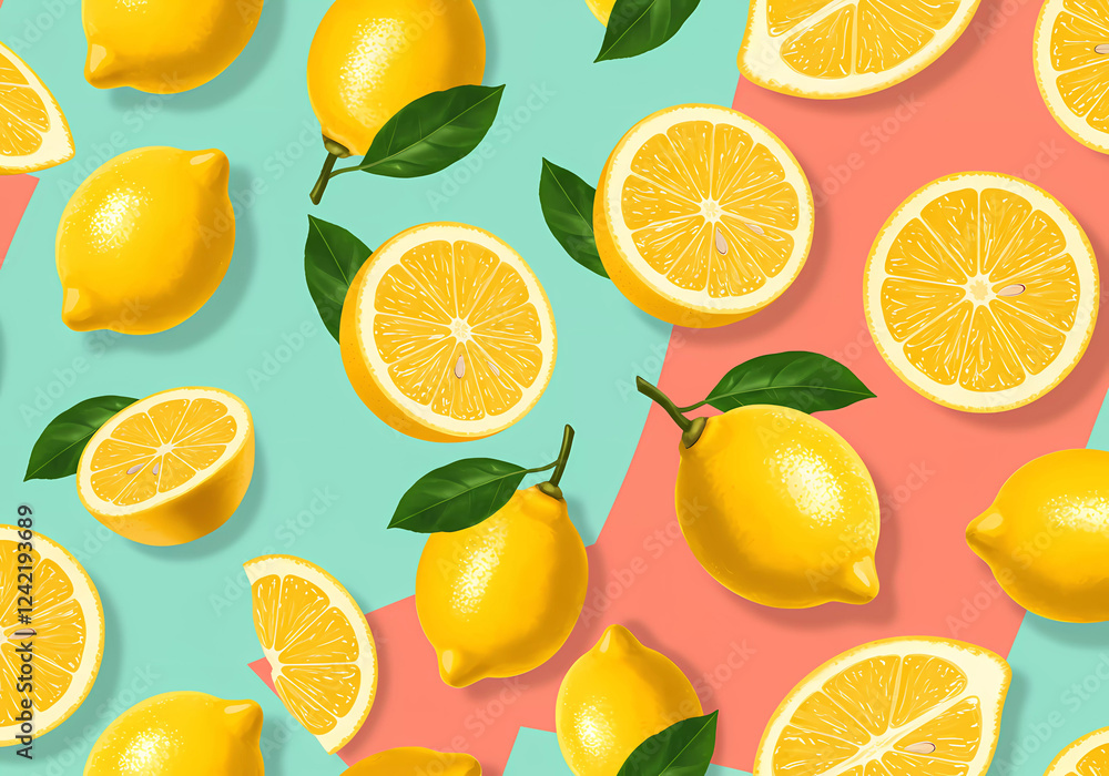 Fototapeta premium Vibrant Lemon Pattern: A Delightful Burst of Yellow and Citrus