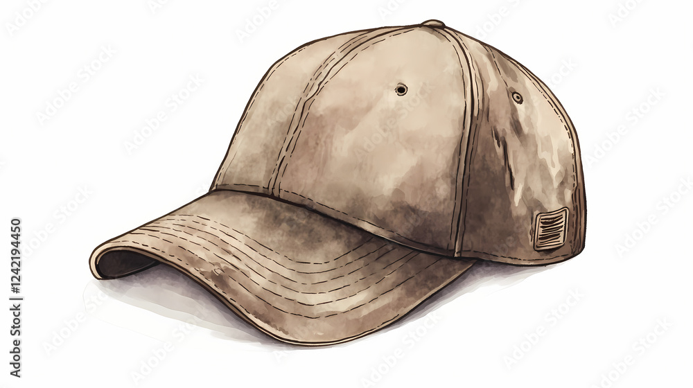 Worn baseball cap on a white background. Worn & Weathered Look. Illustration