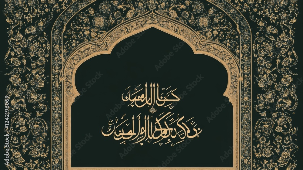 Obraz premium Islamic Calligraphy Art: Elegant Arabic Script within Ornate Arch