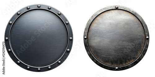 Metallic Shield Design with Classic Round Shape and Rivets