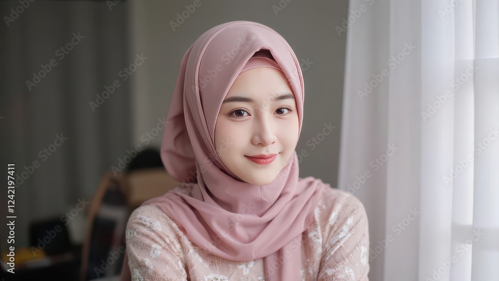 Beautiful Muslim Woman in Dusty Rose Hijab - Soft, Elegant, Fashionable Headscarf Style Beautiful Muslim Woman in Dusty Rose Hijab - Soft, Elegant, Fashionable Headscarf Style