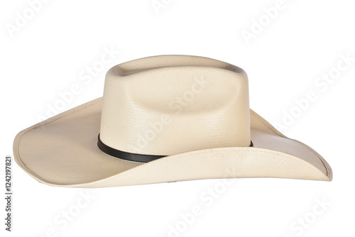 cowboy style hat straw hat with black ribbon isolated on white background, straw hat for women and men head protection