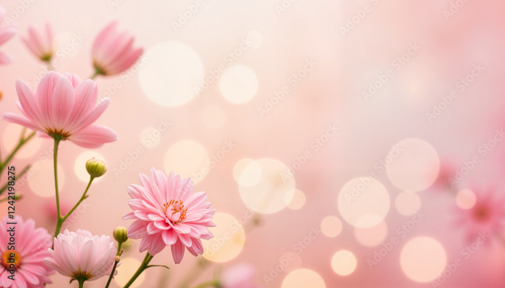 Fototapeta premium Pink daisies blooming against a soft bokeh background