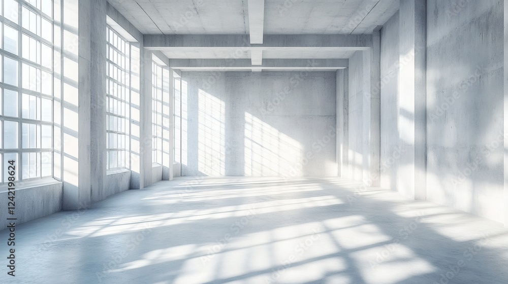 Sunlit Industrial Loft Space Spacious Empty Interior with Large Windows Sunlit Industrial Loft Space Spacious Empty Interior with Large Windows