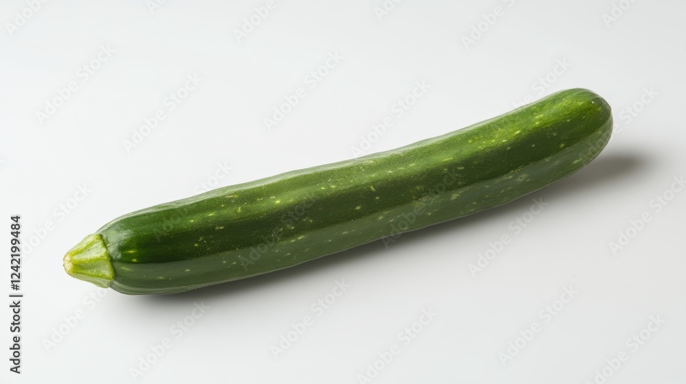 Fresh Zucchini: A single, vibrant green zucchini lies on a clean surface, showcasing its smooth skin, and delicate texture, ready to be transformed into delicious culinary creations. Fresh Zucchini: A single, vibrant green zucchini lies on a clean surface, showcasing its smooth skin, and delicate texture, ready to be transformed into delicious culinary creations.