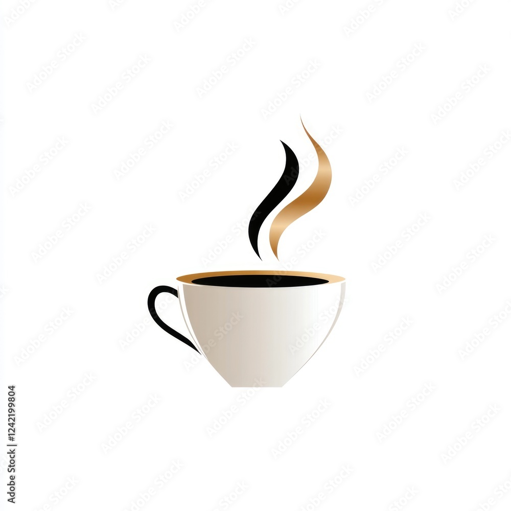Obraz premium A sleek white cup filled with dark coffee sits elegantly. Wisps of steam rise gracefully, creating a cozy atmosphere perfect for enjoying a warm beverage at any time