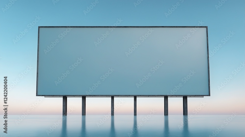 Fototapeta premium A broad, rectangular billboard stood tall against the serene, cloudless blue sky, its blank surface gleaming with an ethereal sheen, devoid of any text, logo, or image.