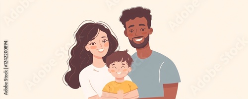 Cheerful family portrait depicting a loving mother, father, and son, celebrating the beauty of family bonds