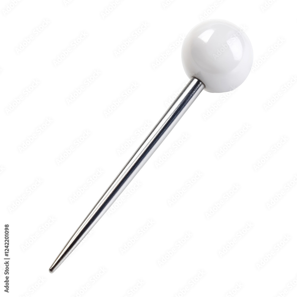 White sewing pin with a round head and metallic shaft White sewing pin with a round head and metallic shaft