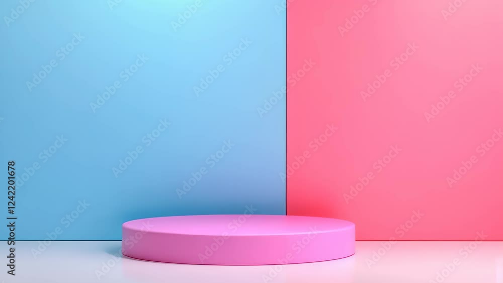 Modern Abstract Background With Pink and Blue Minimalist Design Featuring 3D Cylinder Platform for Product Display and Vertical Color Block Gradient in Pastel Hues Modern Abstract Background With Pink and Blue Minimalist Design Featuring 3D Cylinder Platform for Product Display and Vertical Color Block Gradient in Pastel Hues