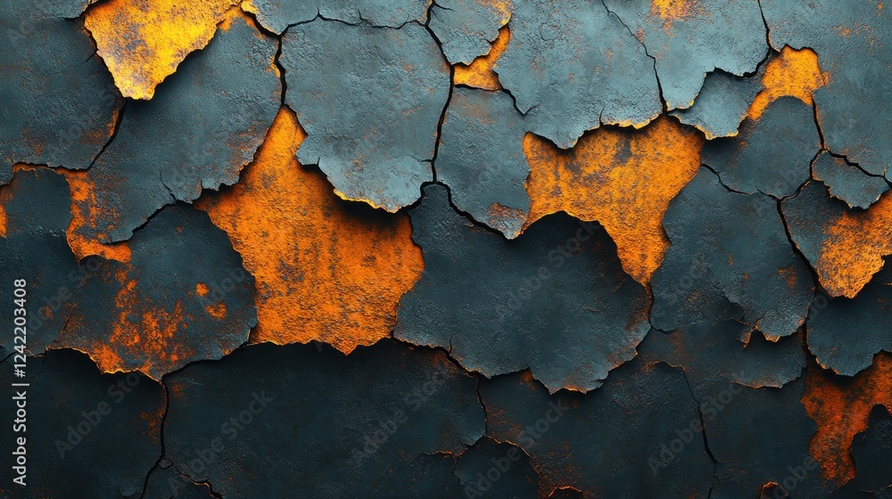Obraz premium Textured wall with peeling paint showcasing orange and blue hues