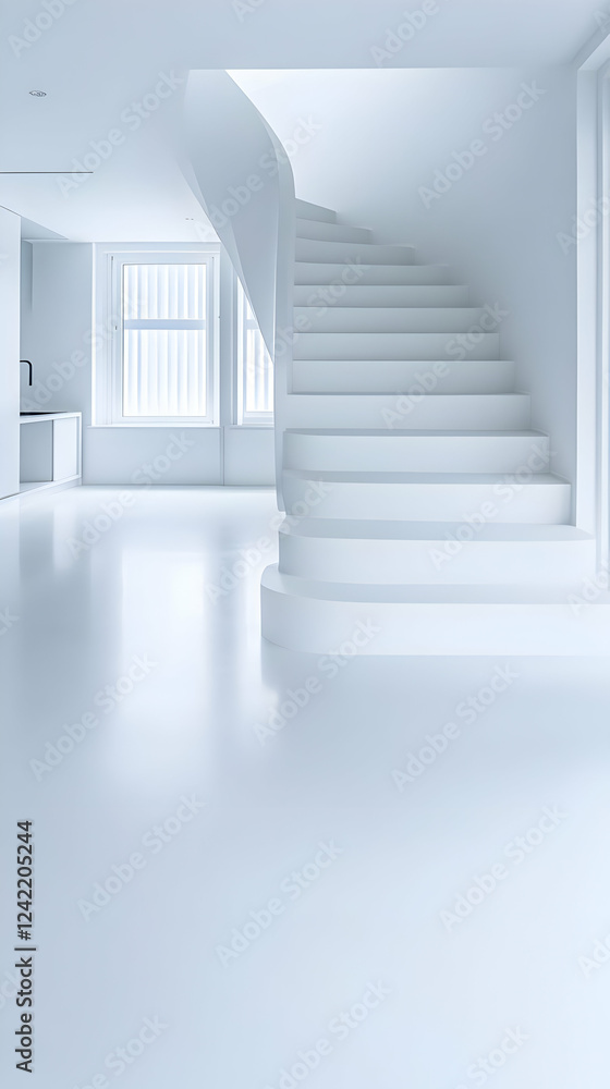 Fototapeta premium Modern white spiral staircase, interior design