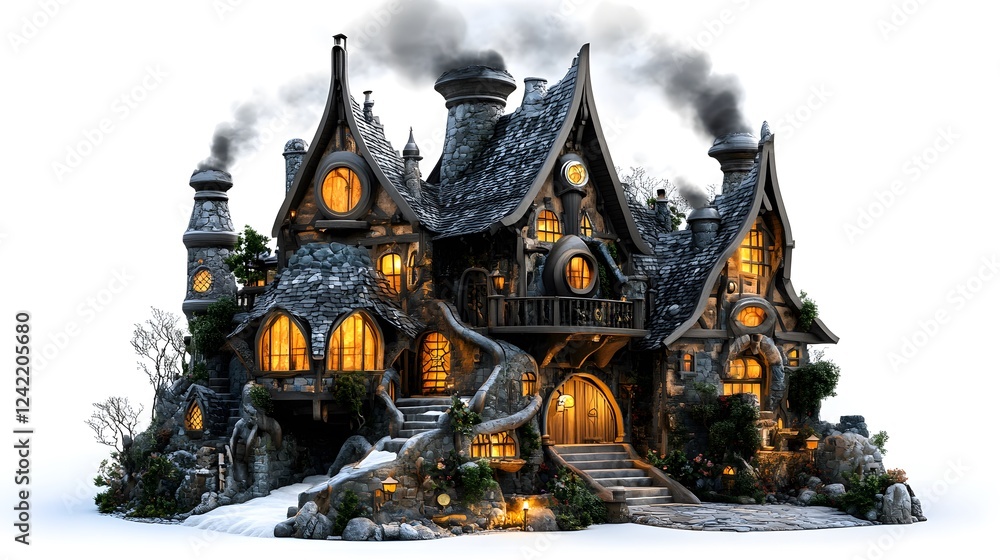 Dreamlike Fantasy Homes Isolated In White Background Dreamlike Fantasy Homes Isolated In White Background