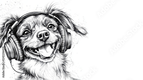 Wallpaper Mural joyful dog wearing headphones, enjoying music in sketch style Torontodigital.ca