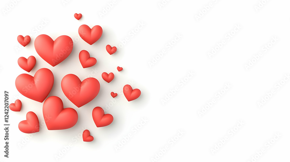 Red hearts scattered on white background, Valentine's Day greeting card design Red hearts scattered on white background, Valentine's Day greeting card design