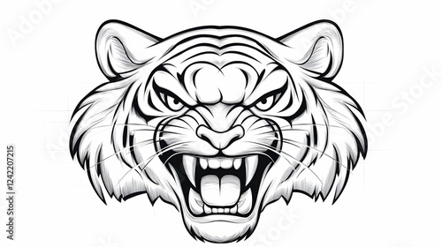 Roaring tiger head, graphic design element, white background, mascot potential photo