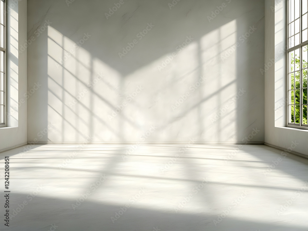 Fototapeta premium Sunlit empty room, window view, design