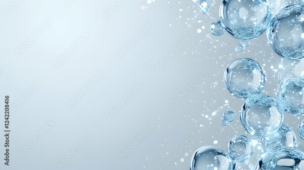 Sparkling water bubbles, abstract background, light blue, healthcare concept Sparkling water bubbles, abstract background, light blue, healthcare concept