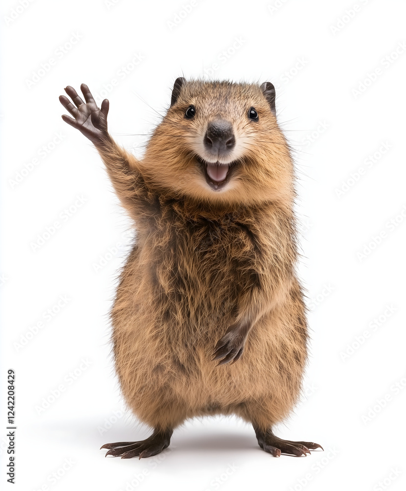 Quokka raising hand with a happy expression Quokka raising hand with a happy expression