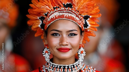 Vibrant Cultural Festival Showcasing Performers in Elaborate Traditional Costumes and Headdresses Celebrating Ethnic Heritage and Diversity photo