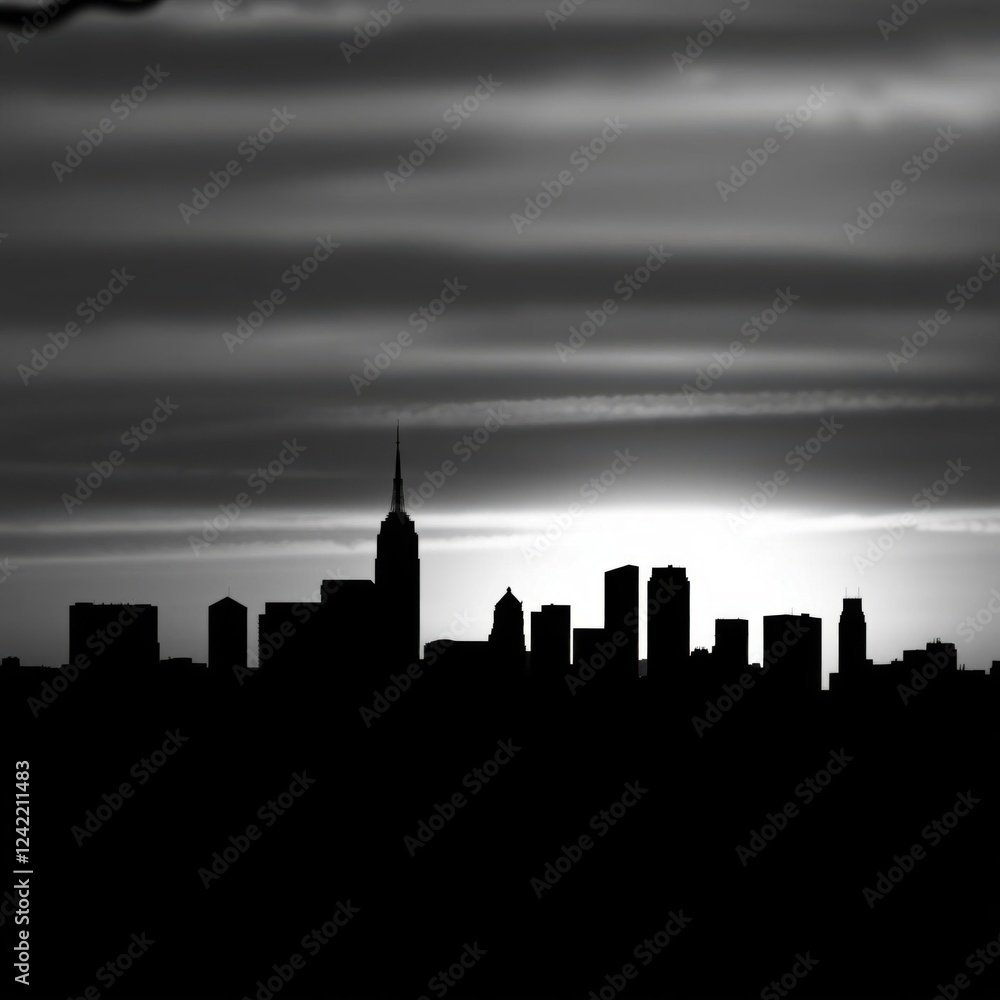 Fototapeta premium Vibrant abstract city skyline with silhouetted skyscrapers and modern architecture skyline silhouette