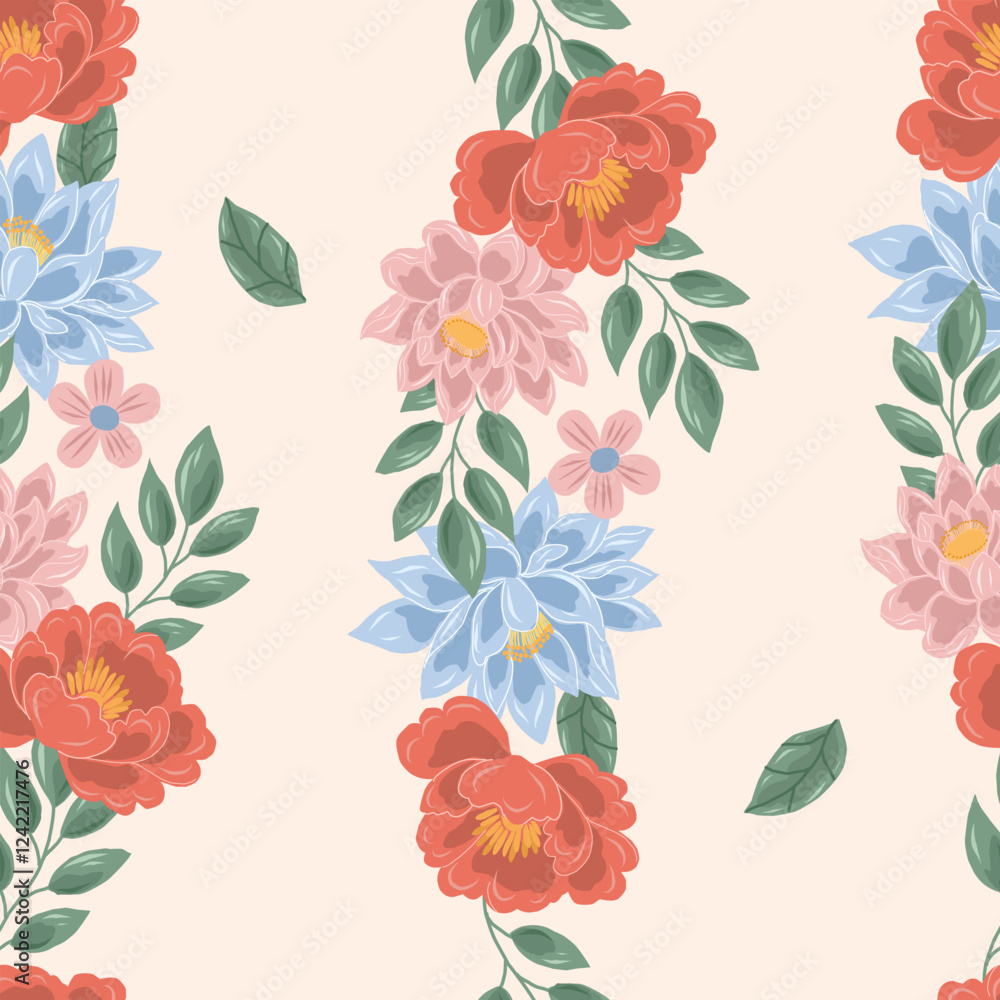 Fototapeta premium Hand Drawn Lotus Flower Seamless Pattern