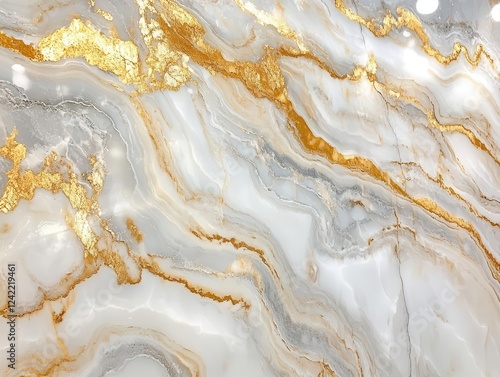 luxurious white and gold marble swirls with delicate gray veining, creating elegant natural patterns with subtle shimmer