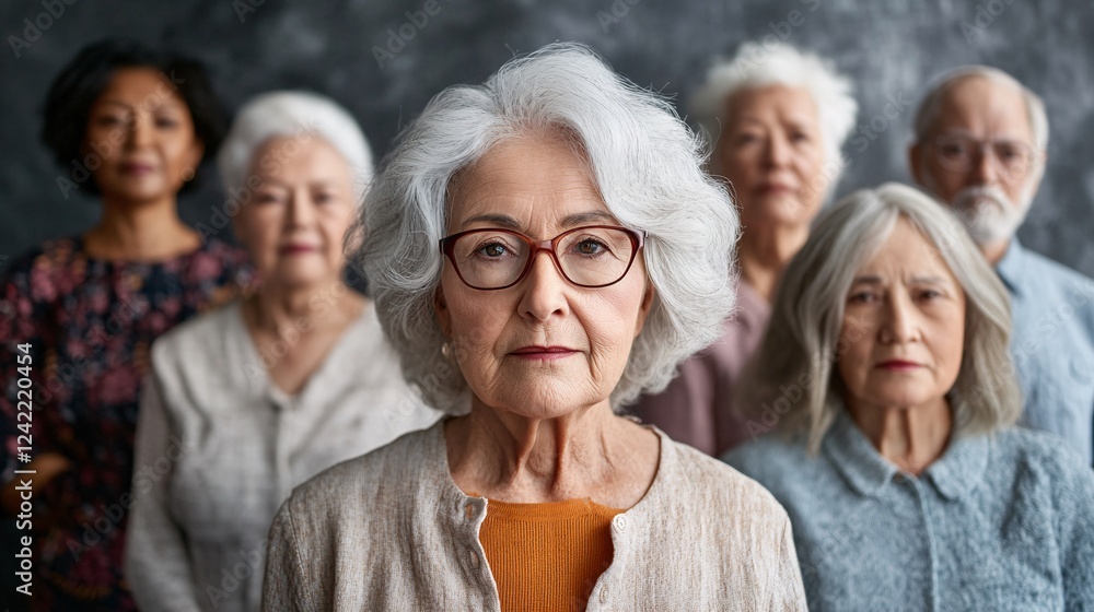 Obraz premium Diverse group of senior people posing in front of gray background