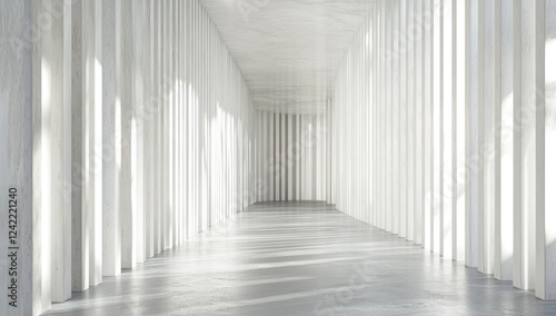 Wallpaper Mural Sunlit minimalist white corridor with vertical lines. Torontodigital.ca