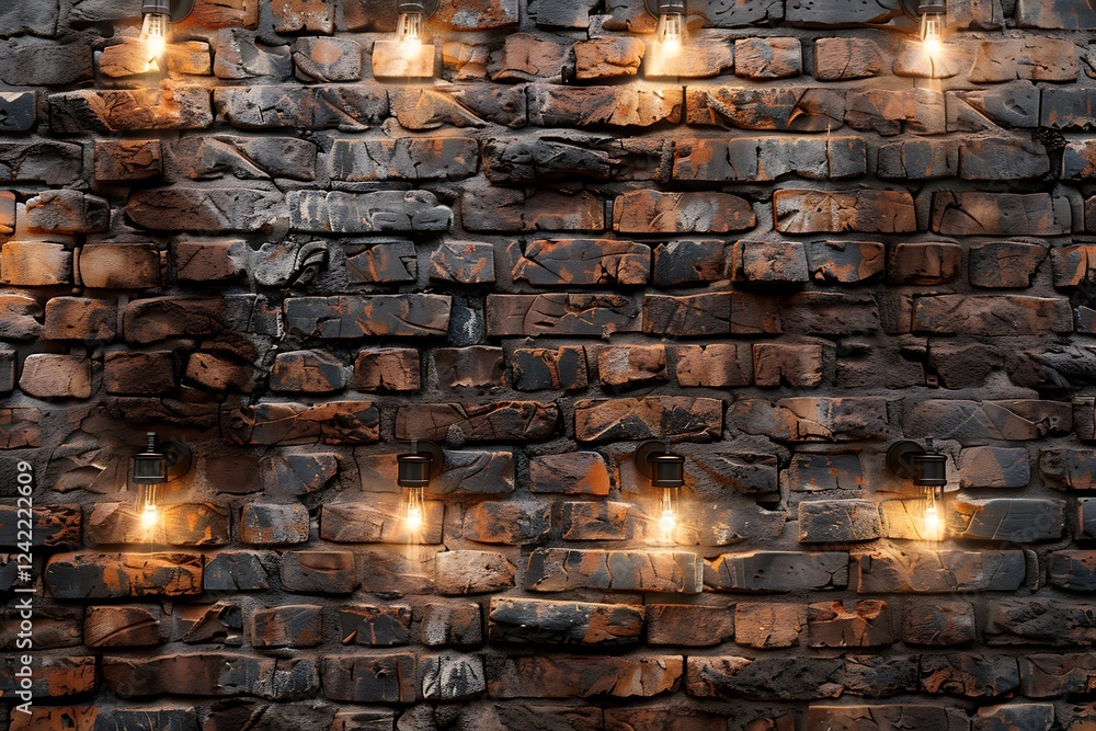 Fototapeta premium Old brick wall with spotlights. Vintage background