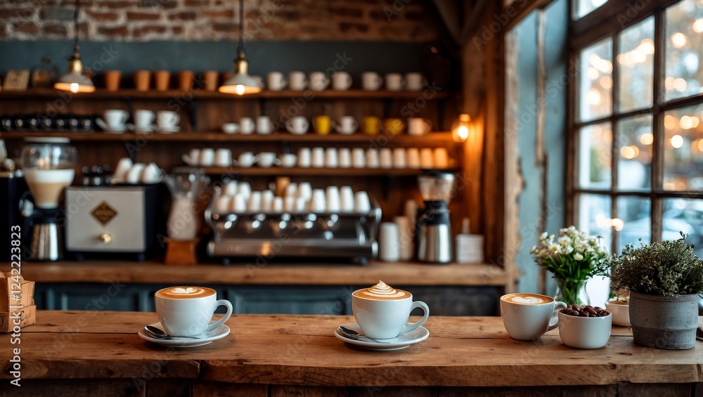 Cozy cappuccino moments in rustic coffee haven Cozy cappuccino moments in rustic coffee haven