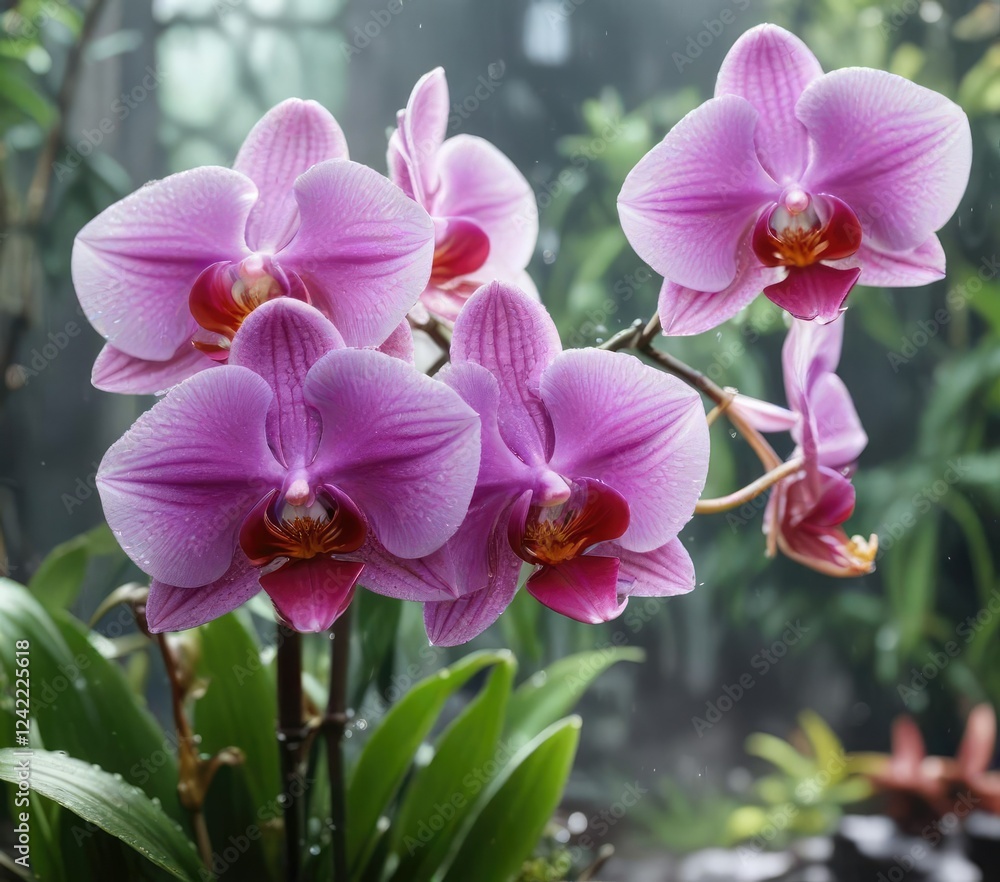 Macro Shot of Exotic Orchids in Dewy Environment , dew, flower, environment Macro Shot of Exotic Orchids in Dewy Environment , dew, flower, environment