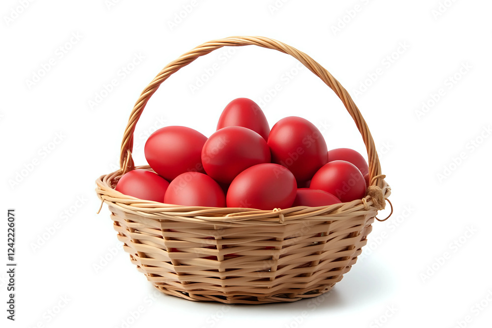 Fototapeta premium Red Easter eggs in basket isolated