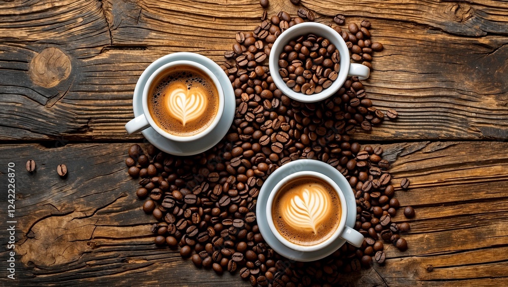 Elegant still life of coffee cups and beans Elegant still life of coffee cups and beans