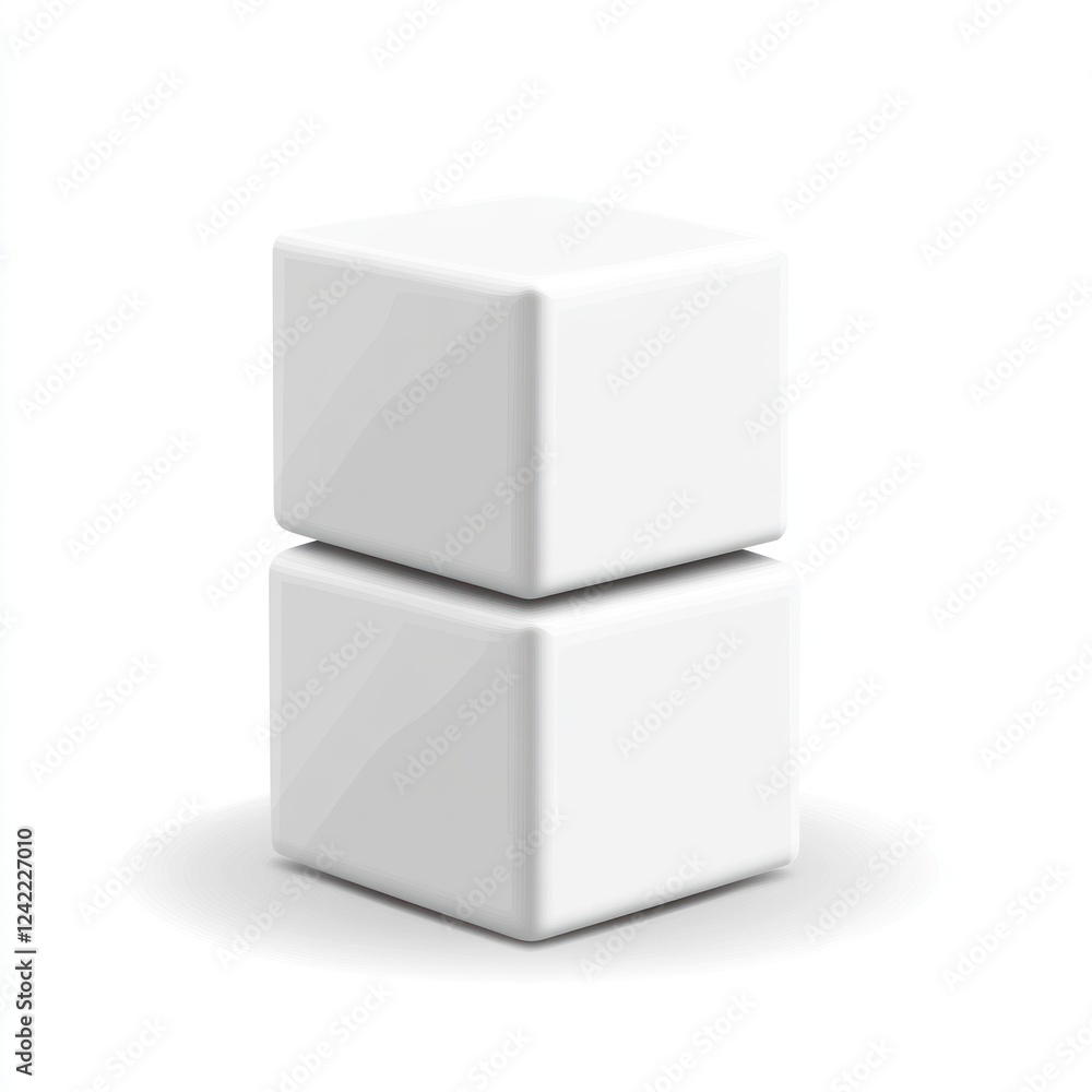 Fototapeta premium Two white cubes stacked, isolated on white background.