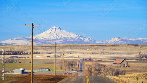 Mt. Jefferson over looking rural community in Oregon photo