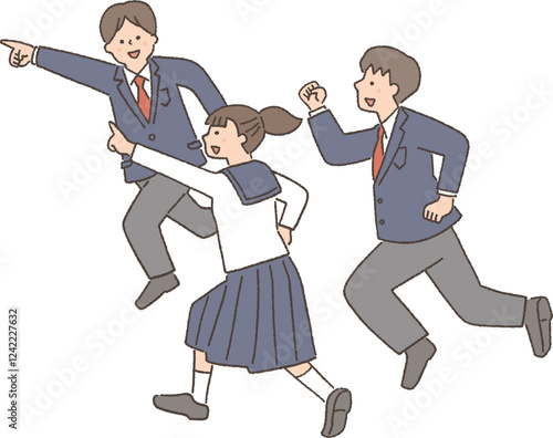 元気よく走っていく学生服の男女