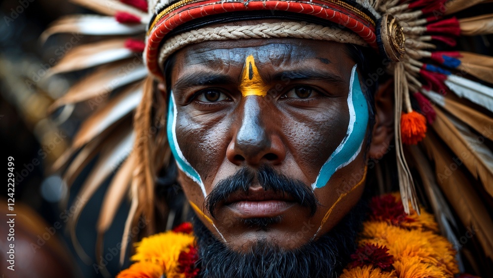 Intense portrait of a man in tribal face paint Intense portrait of a man in tribal face paint