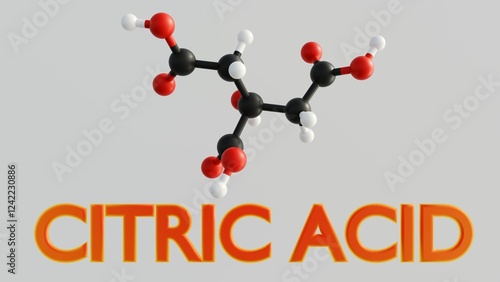 Bild auf Leinwand A 3D rendering of the structure of a citric acid molecule