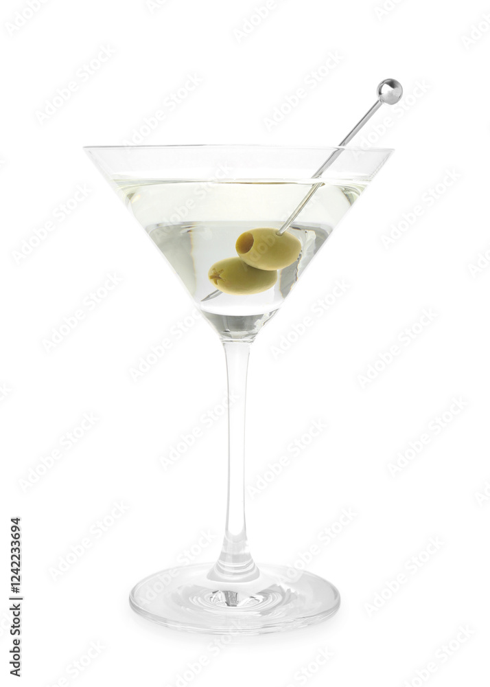 Martini cocktail with olives in glass isolated on white Martini cocktail with olives in glass isolated on white