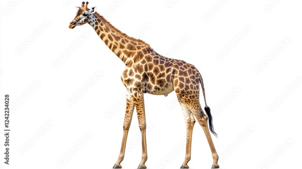 Fototapeta premium Giraffe standing on a white background isolated wallpaper background photo wild life concept day.