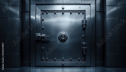 Metallic vault door with intricate locking mechanisms -  Symbolizes impenetrable security and guarded secrets