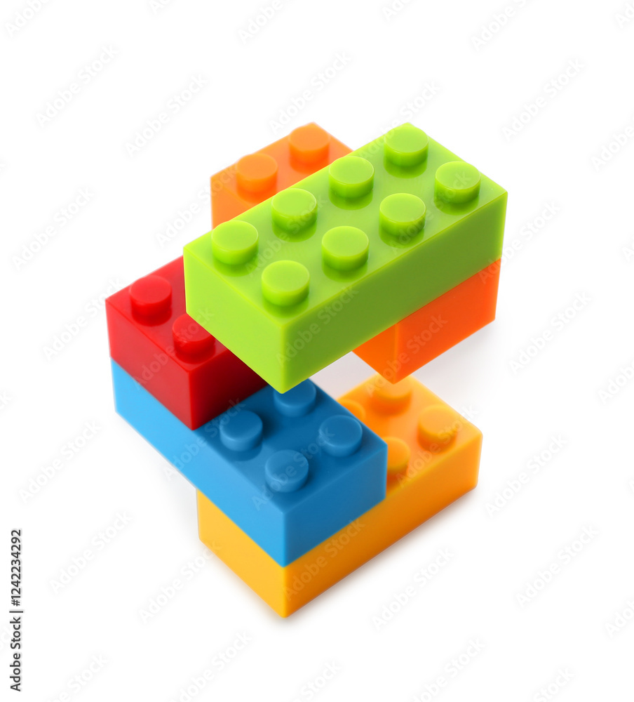 Construction toy. Figure made with building bricks isolated on white Construction toy. Figure made with building bricks isolated on white