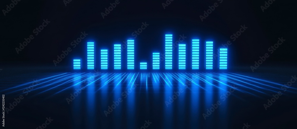 Fototapeta premium Glowing Neon Equalizer Bars in Dark Futuristic Space