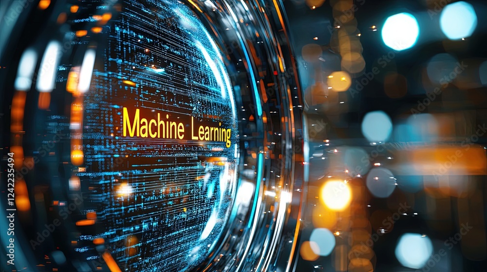 Fototapeta premium Magnified View of Machine Learning Concept with Sharp Focus