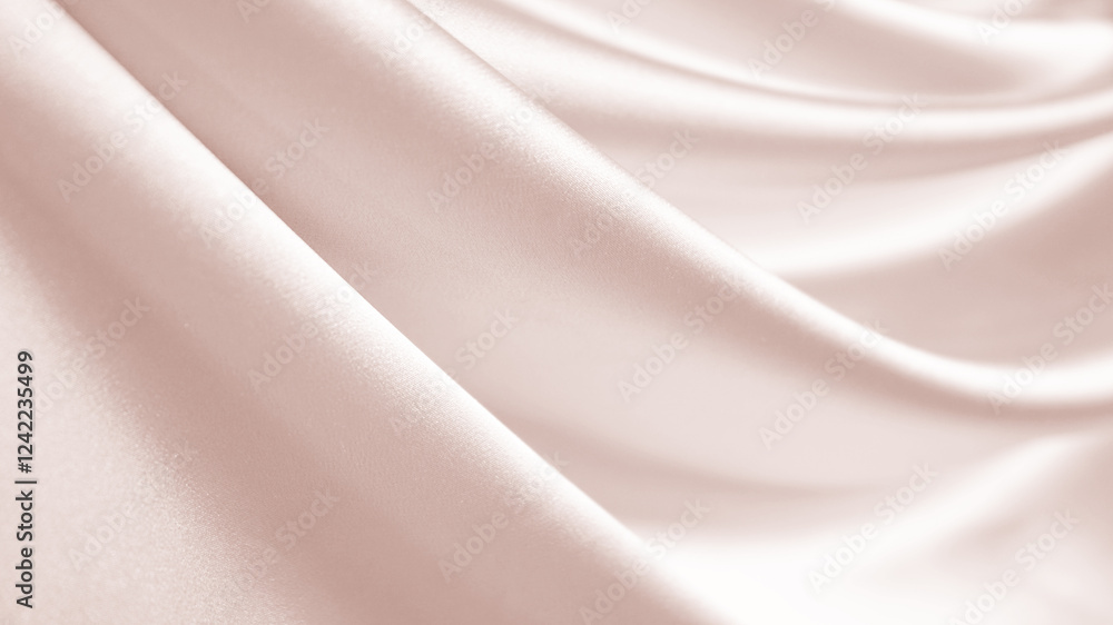 Fototapeta premium Champagne pink pearl rose peach white background. Silk satin fabric. Pastel soft light pale. Curtain drapery current wave crease. Beautiful elegant subtle. Wedding festive romantic. Design.
